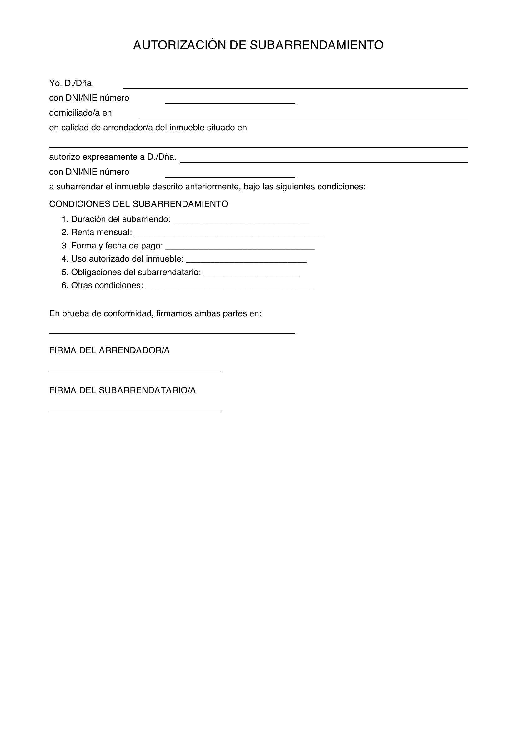 Autorización De Subarriendo