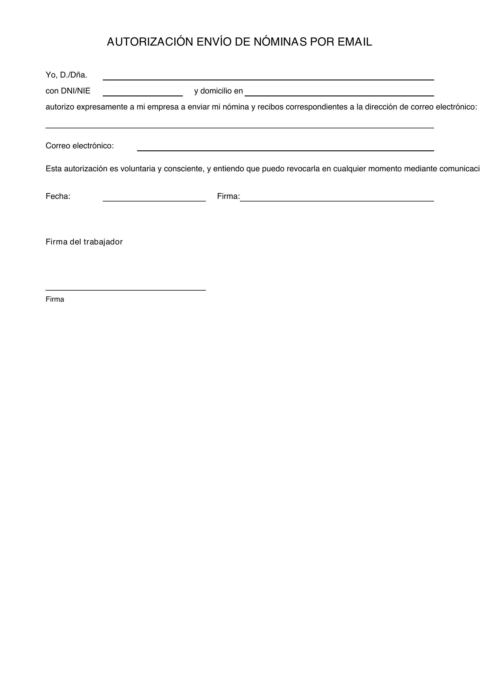 Modelo Autorización Envío Nóminas Por Email