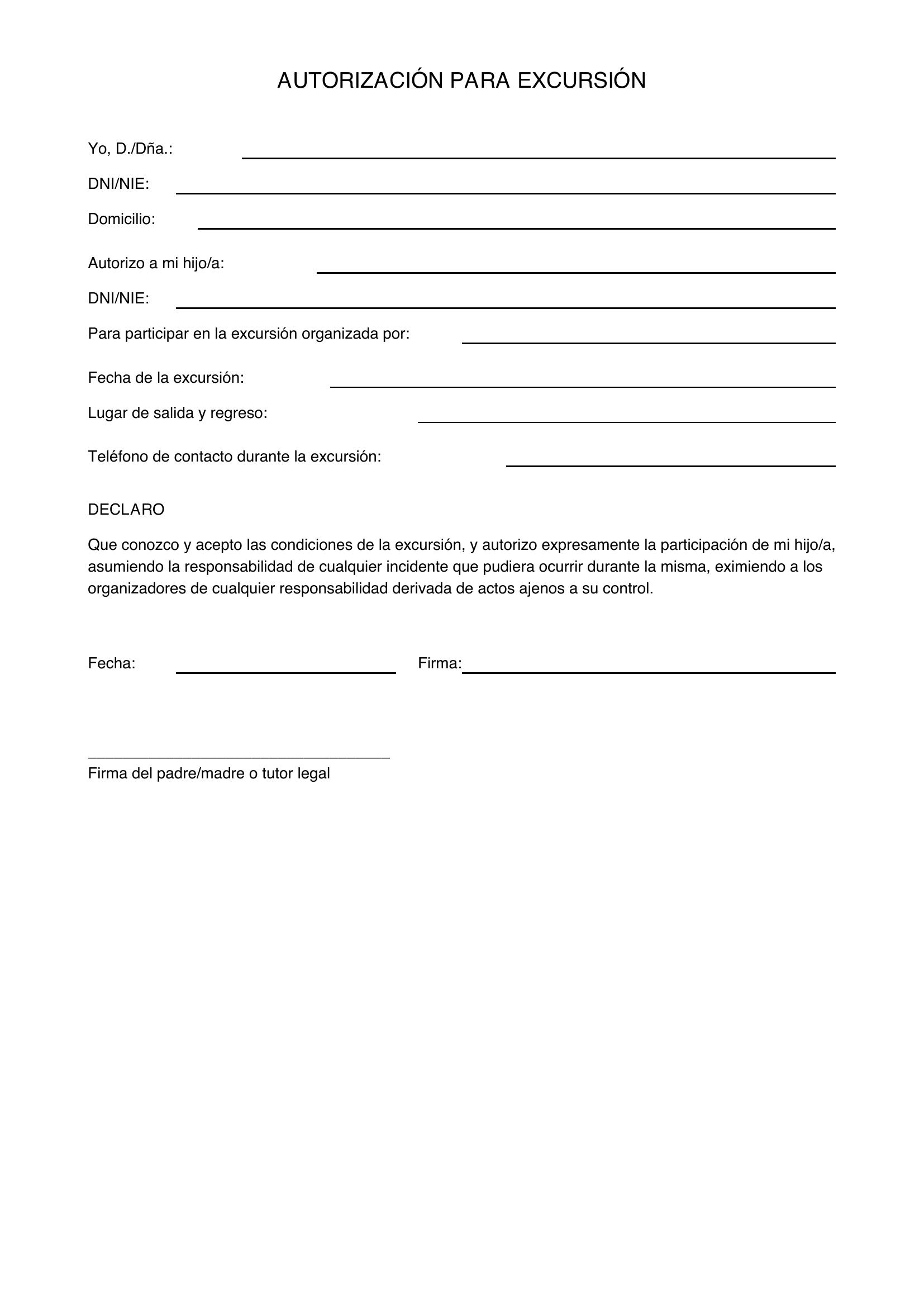 Autorización Excursión