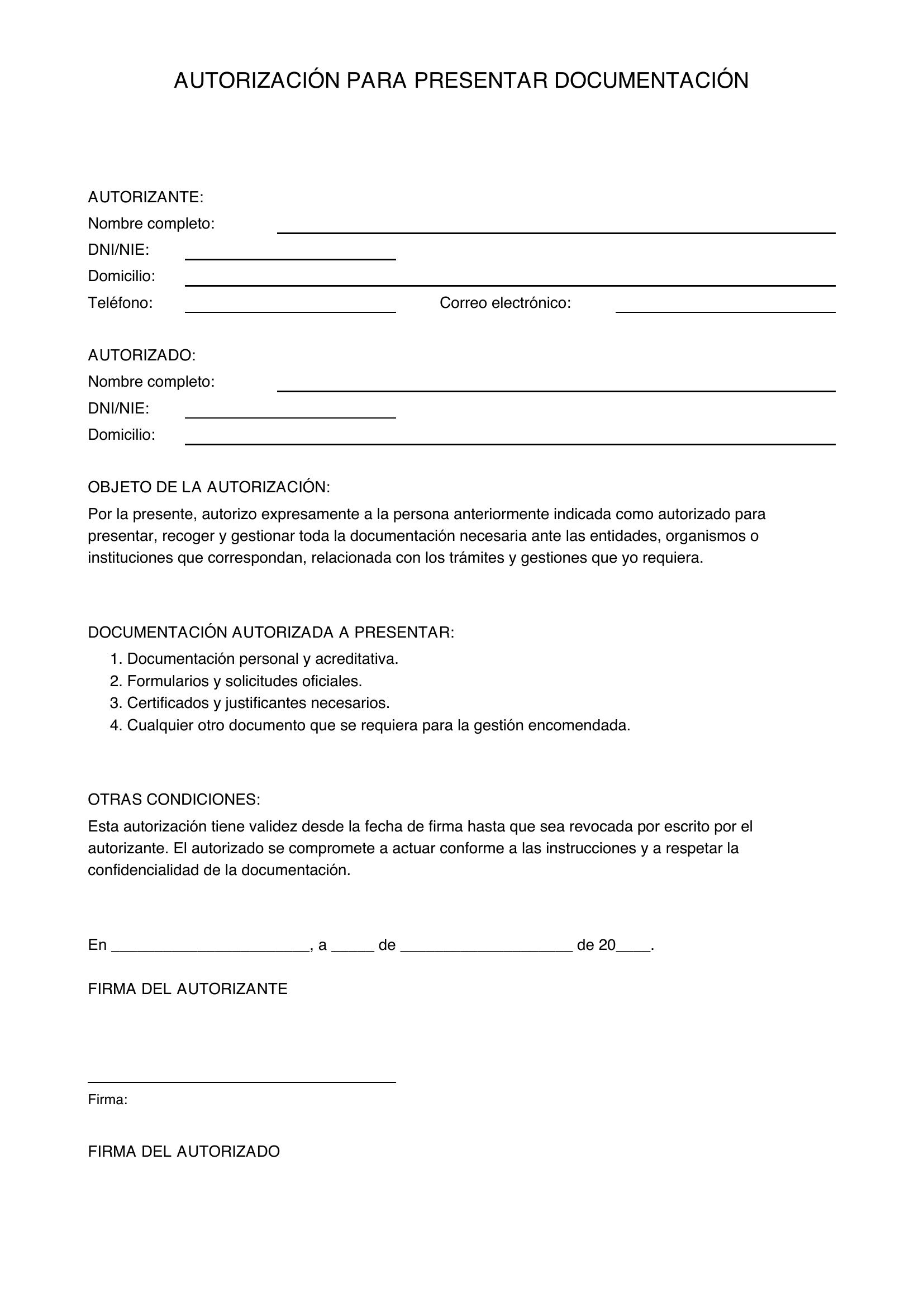 Modelo De Autorizacion Para Presentar Documentacion