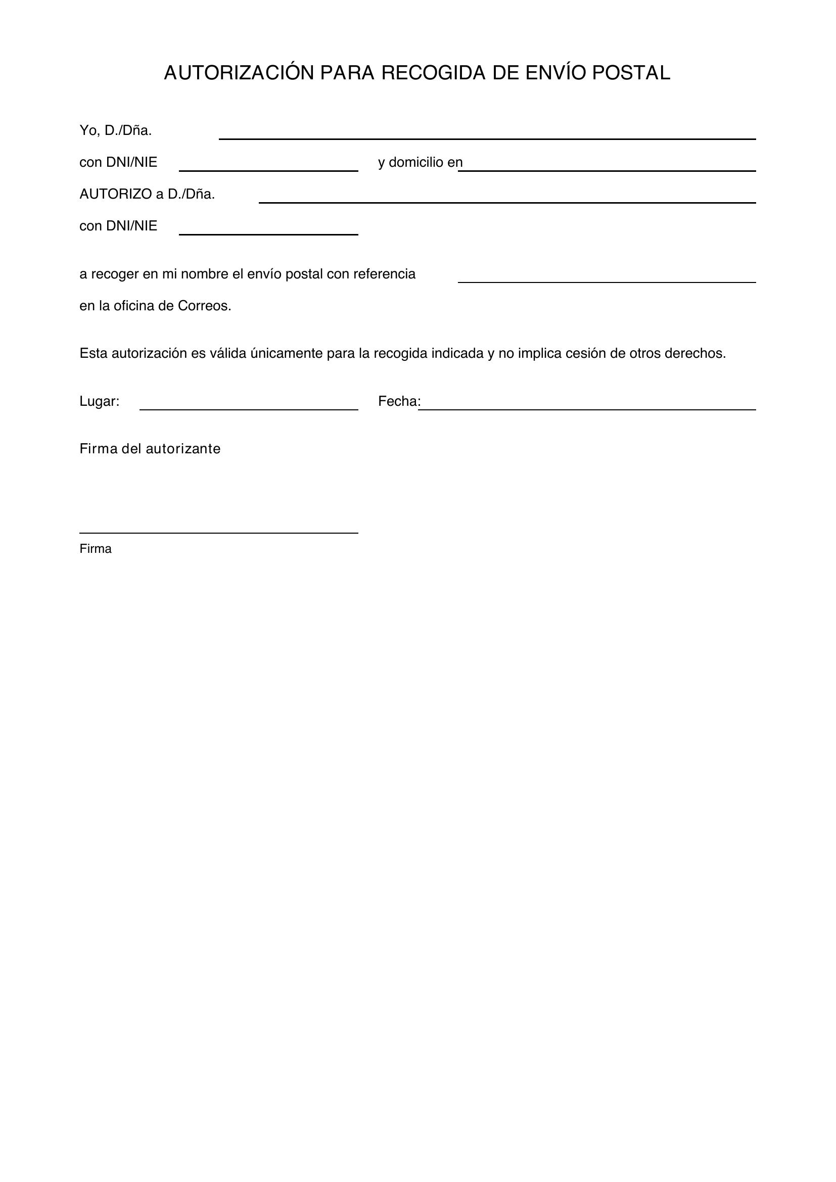 Plantilla Autorización Recogida Correos