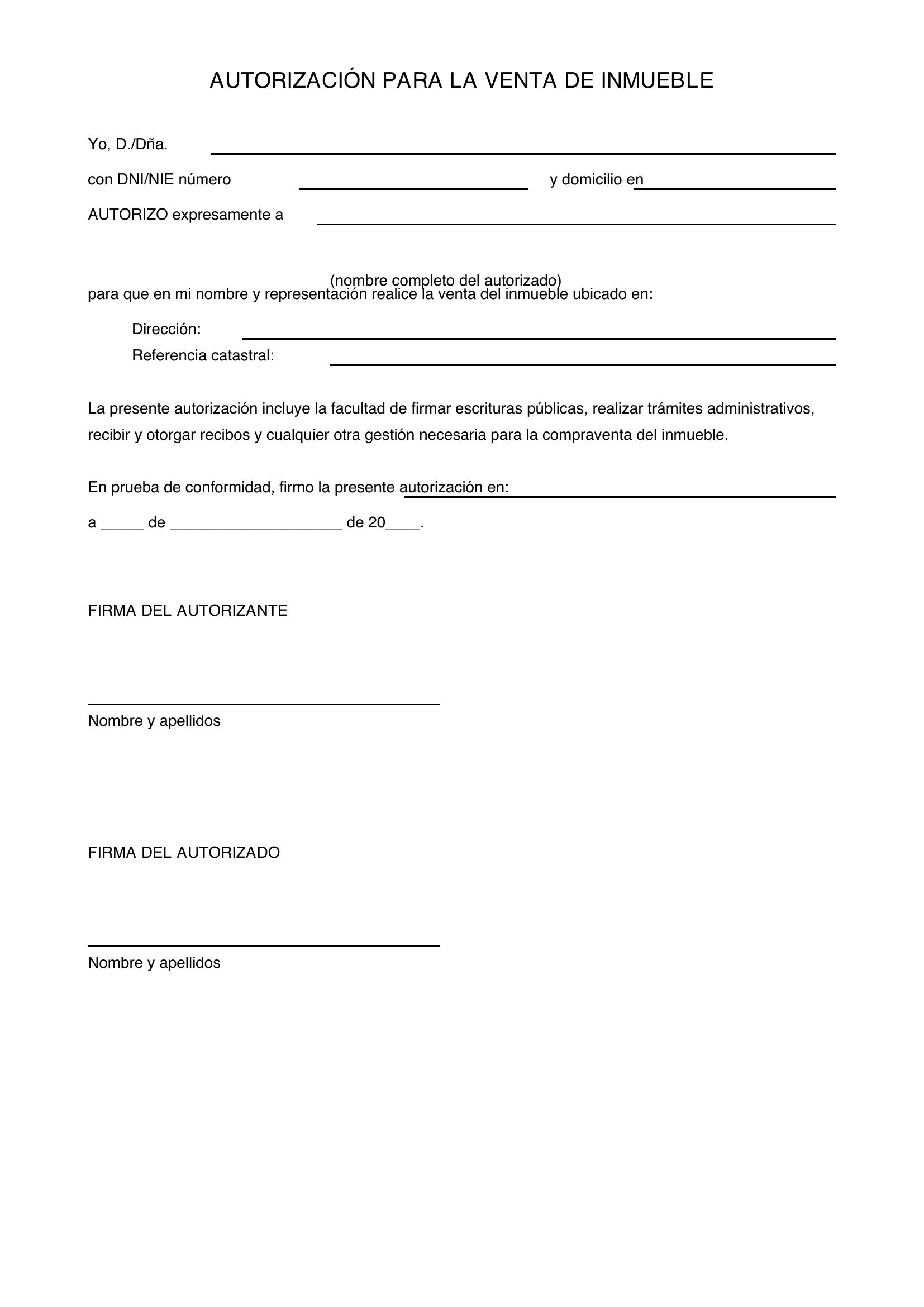 Modelo Autorización Venta Inmueble